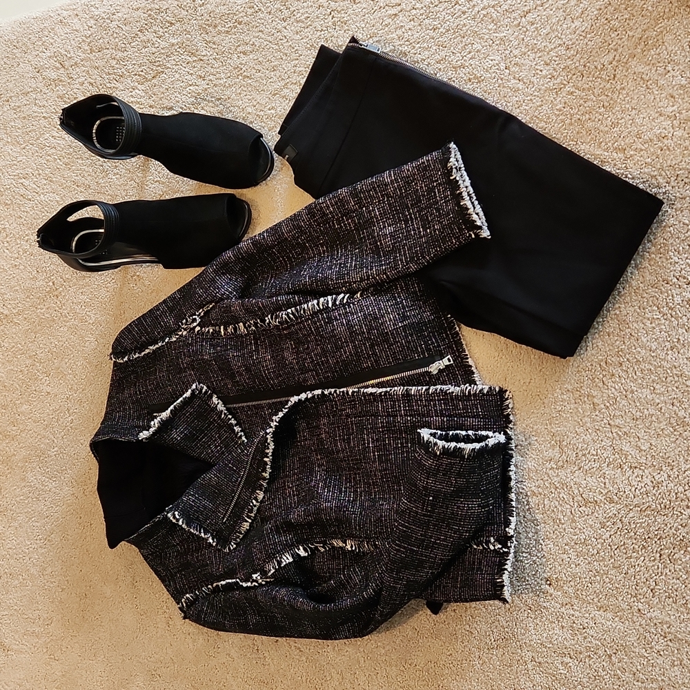 Ann Taylor Woven Moto Style Jacket With Fringe Embellishment